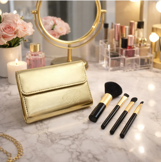 4 in 1 Portable Makeup Brush Set with Storage Pouch